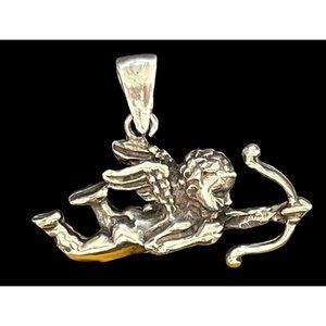 Sterling Sliver Cherub Angel Charm Vintage Pendent Italy
